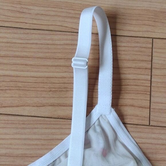 Parade White Summer Doodle Print Silky Mesh Triangle Bralette Size Large - Picture 7 of 12
